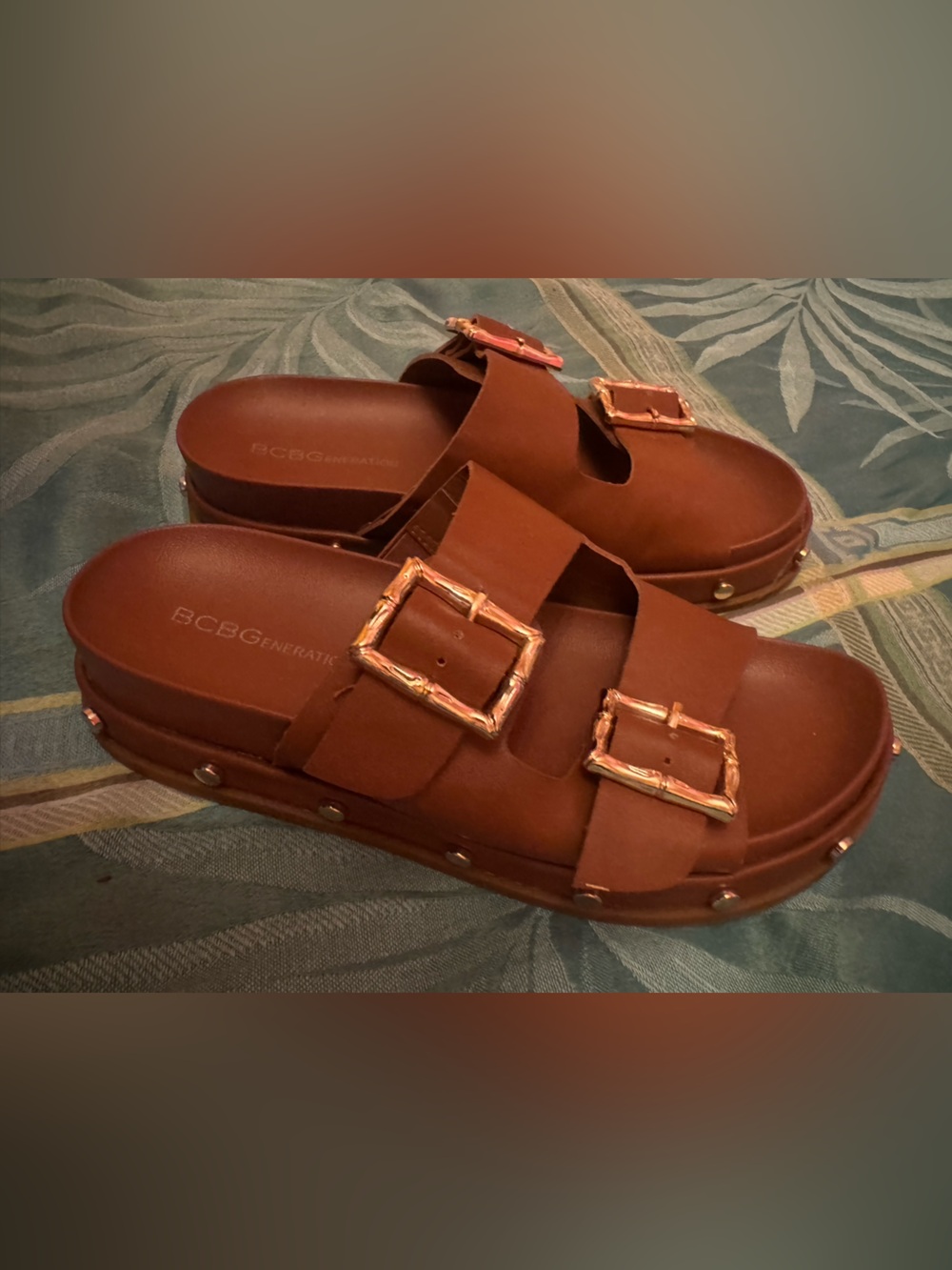 BCBG slip on buckle sandals